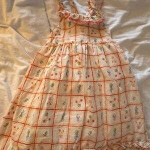 Cream Floral Grid Sundress with Ruffles